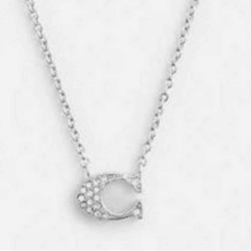 Coach Silver Pave Signature C Pendant Necklace - Picture 1 of 8